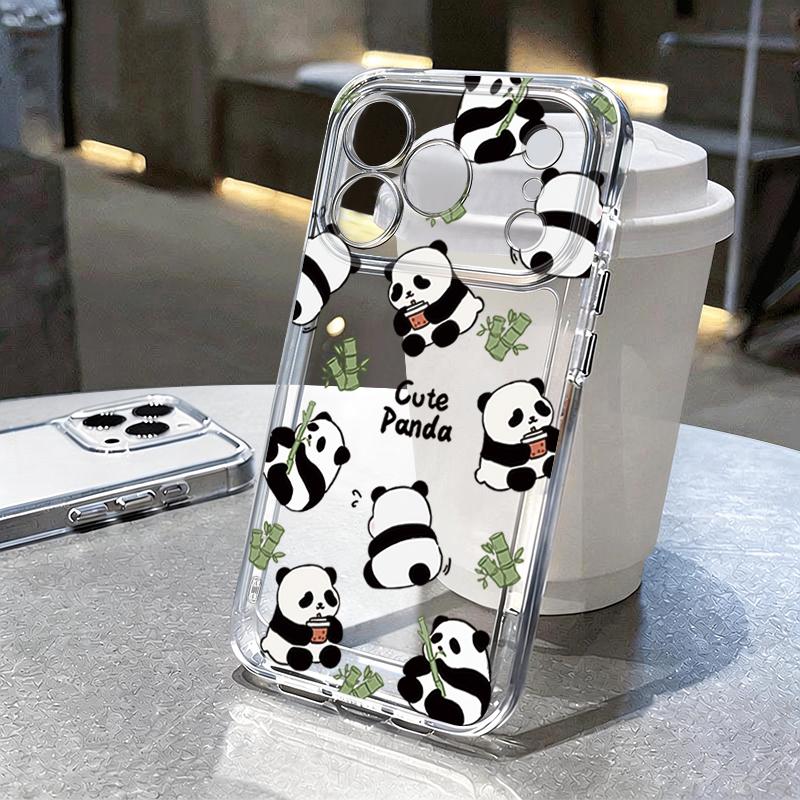 Lovely Baby Panda Pattern Case For iPhone 17 Pro Max Coque iPhone 16 15 14 13 12 Pro Max 11 Clear TPU Silicone Soft Cover