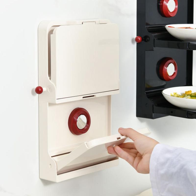 1pc Kitchen Foldable Storage Rack Suction Cup Wall-mounted Food Dish Storage Rack Double-layer Kitchen Shelf Kitchen Organizer