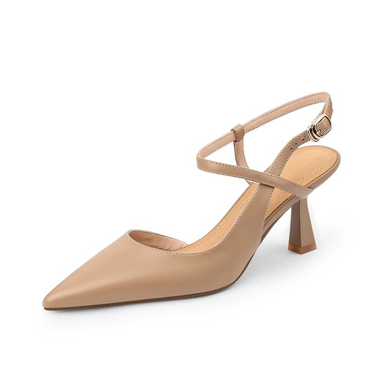 

Fashion Summer Women Shoes Pointed Toe Thin Heel Women Sandals Genuine Leather Shoes for Women High Heels Party Shoes Zapatos Mujer 34 абрикосовый