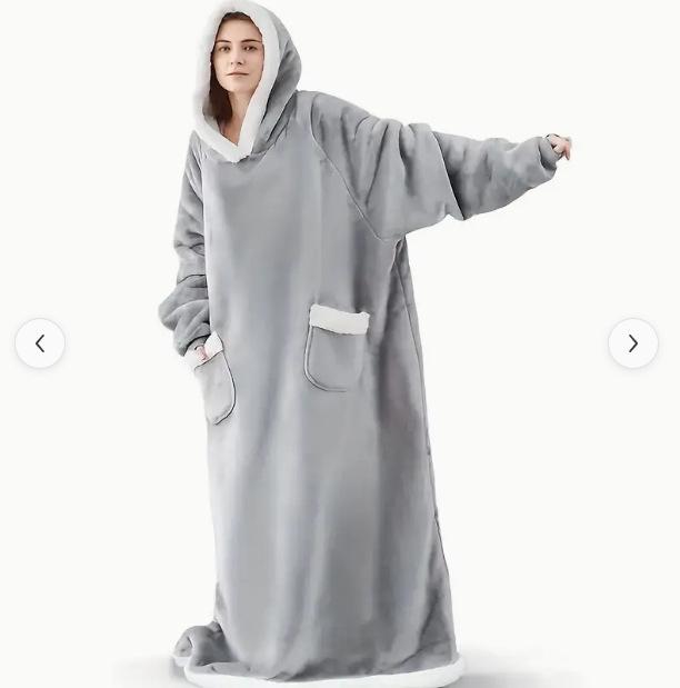 Long Winter Blanket Sleeves Plush Fleece Wearable Sofa Hooded Blanket Soft Warm Flannel Oversized