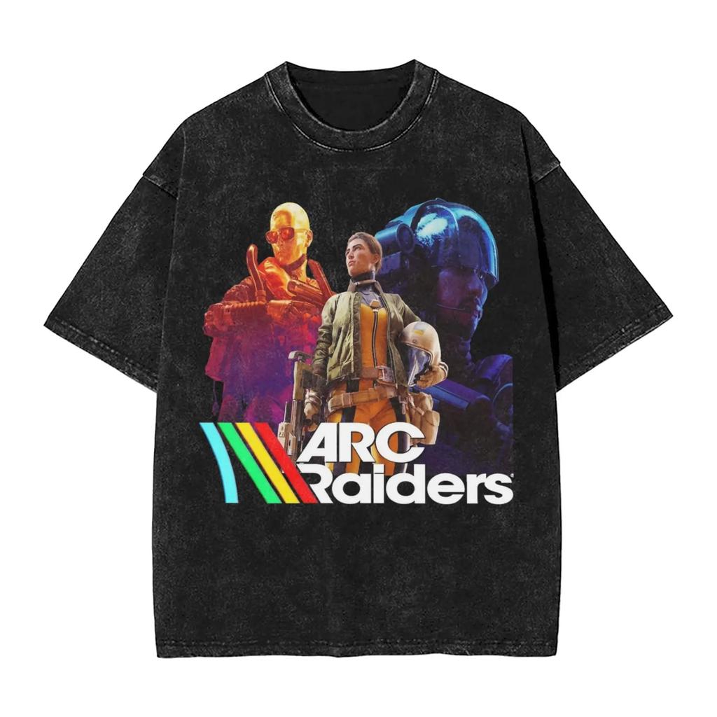 Hot Game Arc Raiders Outfit T Shirt Men Washed Oversized Heavy Cotton Tee Shirts Clothing Acid Wash Clothes Hip Hop Short Sleeve Female Male Tee Shirt