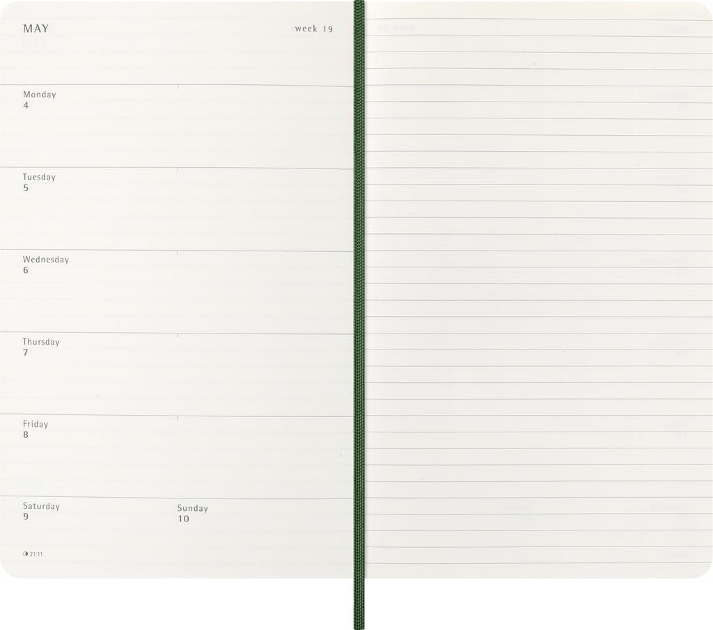 Moleskine 2026 Weekly January Large Size W x 21cm Soft Myrtle DSK1512WN3Y26 Planner, 12-Month Diary, Start, (13cm H), Cover, Green,