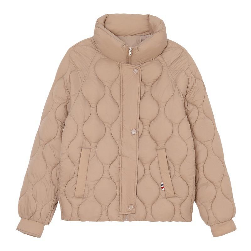 Women's Winter Jacket 2024 Female Stand Collar Pure Color Cotton Jacket Women Pure Color Casual Rhombus Demi-season Jackets