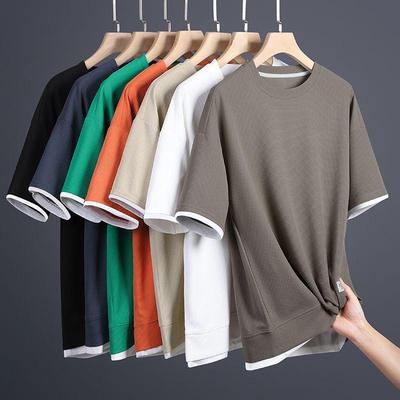 Herren 2024 Sommer Waffel Kurzarm Gespleißt Rundhals Lockerer Pullover T-Shirt