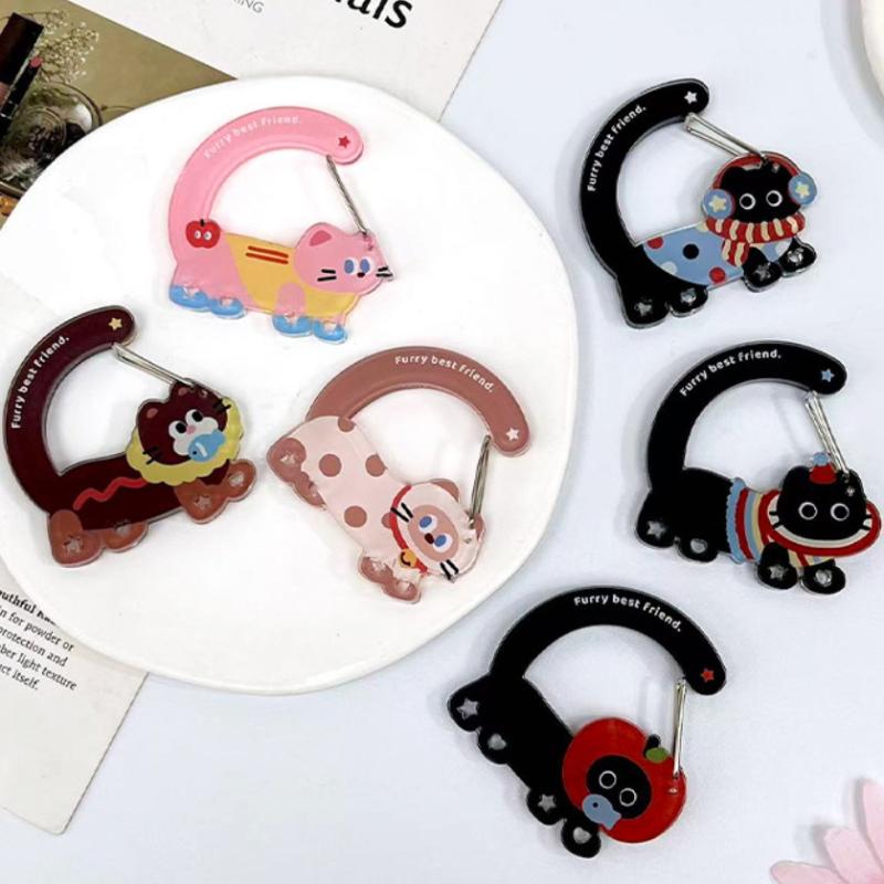 1Pcs Cartoon Cat Carabiner Acrylic Shaped Bag Keychain Cute Animal Backpack Charm Girls Aesthetic Climbing Hook Accessory