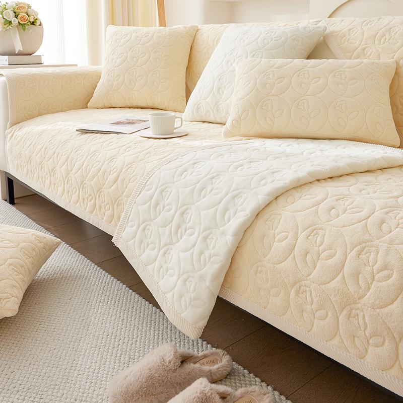 Milk Fiber Sofa Cushion Winter Thickened Fleece Cushion Non-Slip Leather Sofa Cover Cover Cloth