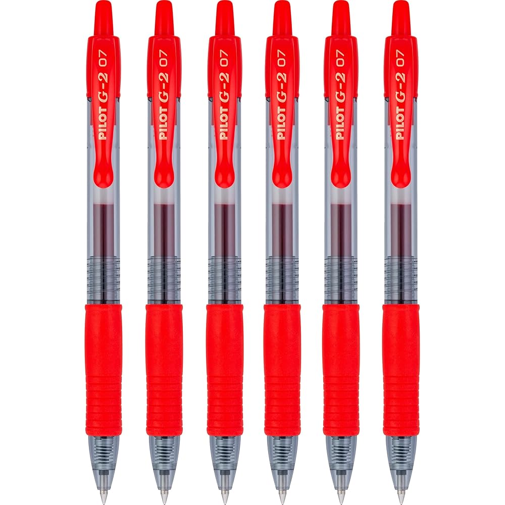 Pilot G2 Gel Ink Pen Red Fine 0.7mm Nib Refillable Rollerball Pack of 6