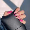 Chic Press-On Nails With Delicate Rose Pink Floral Design Fine Glitter Sparkle