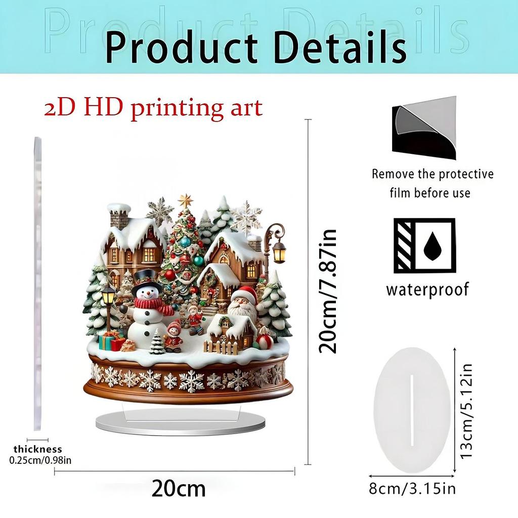 2D Acrylic Christmas Snow House with Santa & Reindeer Desktop Ornament