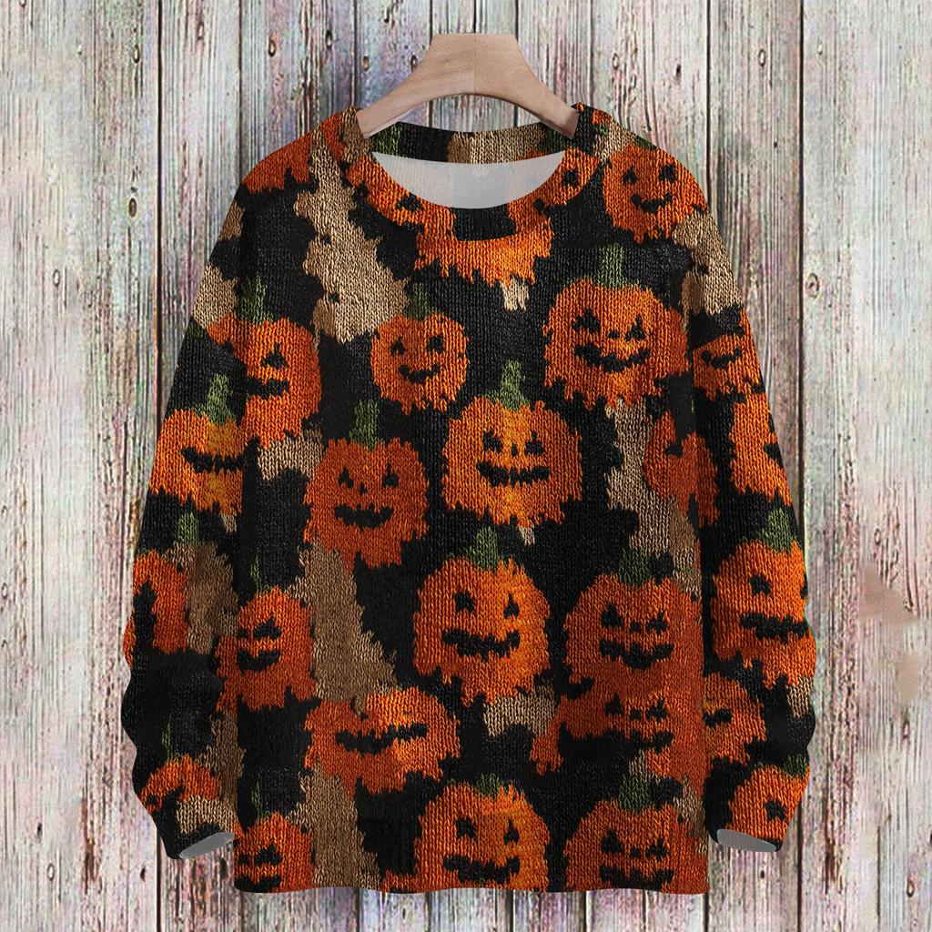 Ladies' Fashionable Casual Long Sleeved Christmas Printed Round Neck Knitted Yarn
