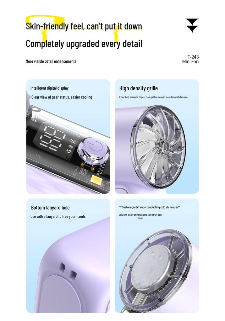New T243 Macaron Color Portable Handheld Fan with Digital Display & Night Light