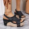 Summer New Rivet Wedge Heel Fish Mouth Sandals Women's Large Size Waterproof Table Hollow High Heel Women's Sandals 43