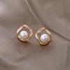 Simple Square Alloy Pearl Stud Earrings for Women Sparkling Rhinestone Small Elegant Earring Wedding Party Birthday Zircon Gift