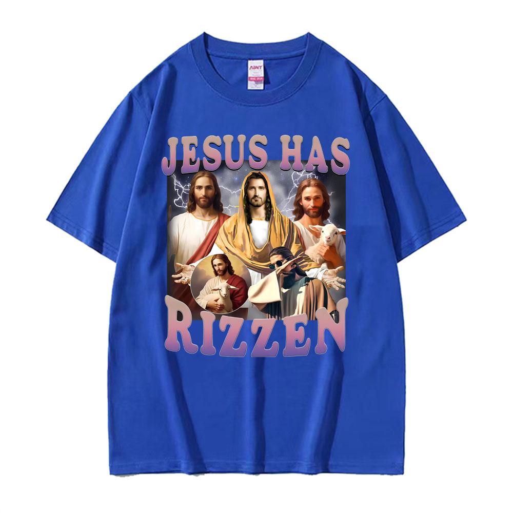 Jesus Has Rizzen Funny T Shirt Men Women Clothing Vintage Trending Oversized Tee Shirt High Quality Cotton Short Sleeve Tshirts