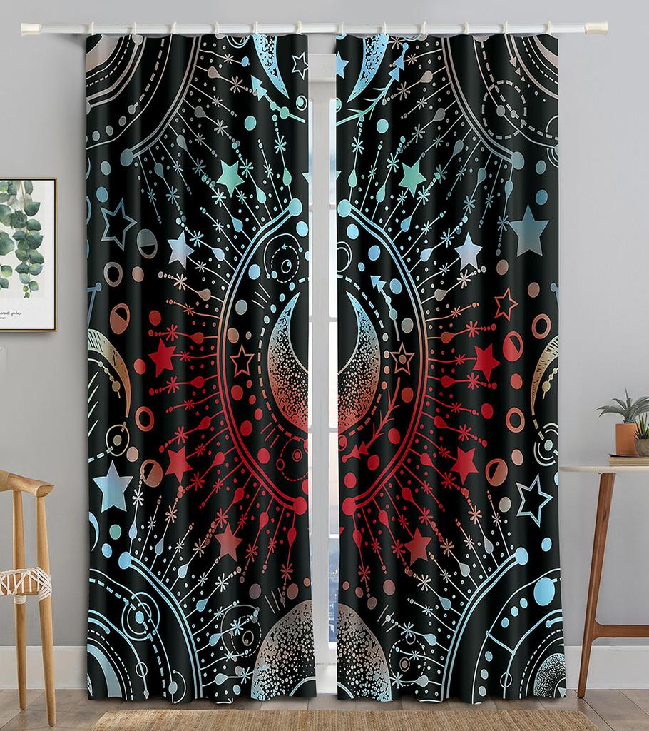 Gothic Galaxy Bedroom Decor Celestial Starry Witchy Mandala Diamond Teen Girls Women Living Room Window Drapes Fabric 2 Panels