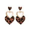 European and American leopard print geometric rhombus love fan silver needle earrings Maillard retro autumn and winter high-end earrings