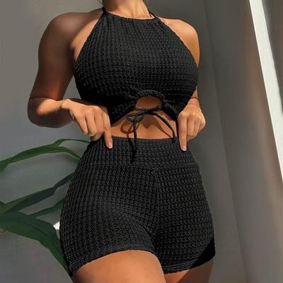 Bikini Sexy a Vita Alta 2025 Costumi da Bagno da Donna ad Scollo Alto Costume da Bagno Femminile Costume da Bagno Monocolore Costumi da Bagno Estate Moda da Spiaggia