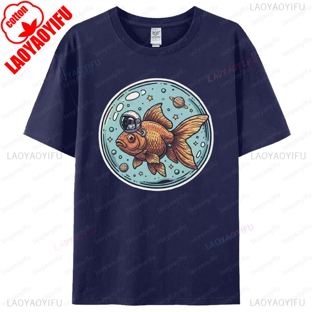 

Underwater Adventure Goldfish TShirt Cute Aquatic Creative Tee Pet Goldfish Owner Gift Tops Men Women Summer Casual Cotton Tees 4XL
