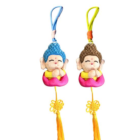 Cartoon Buddha Pendant Keyring with Lanyard Plush Doll Toy Soft Velvet Hanging Ornament Bag Decoration