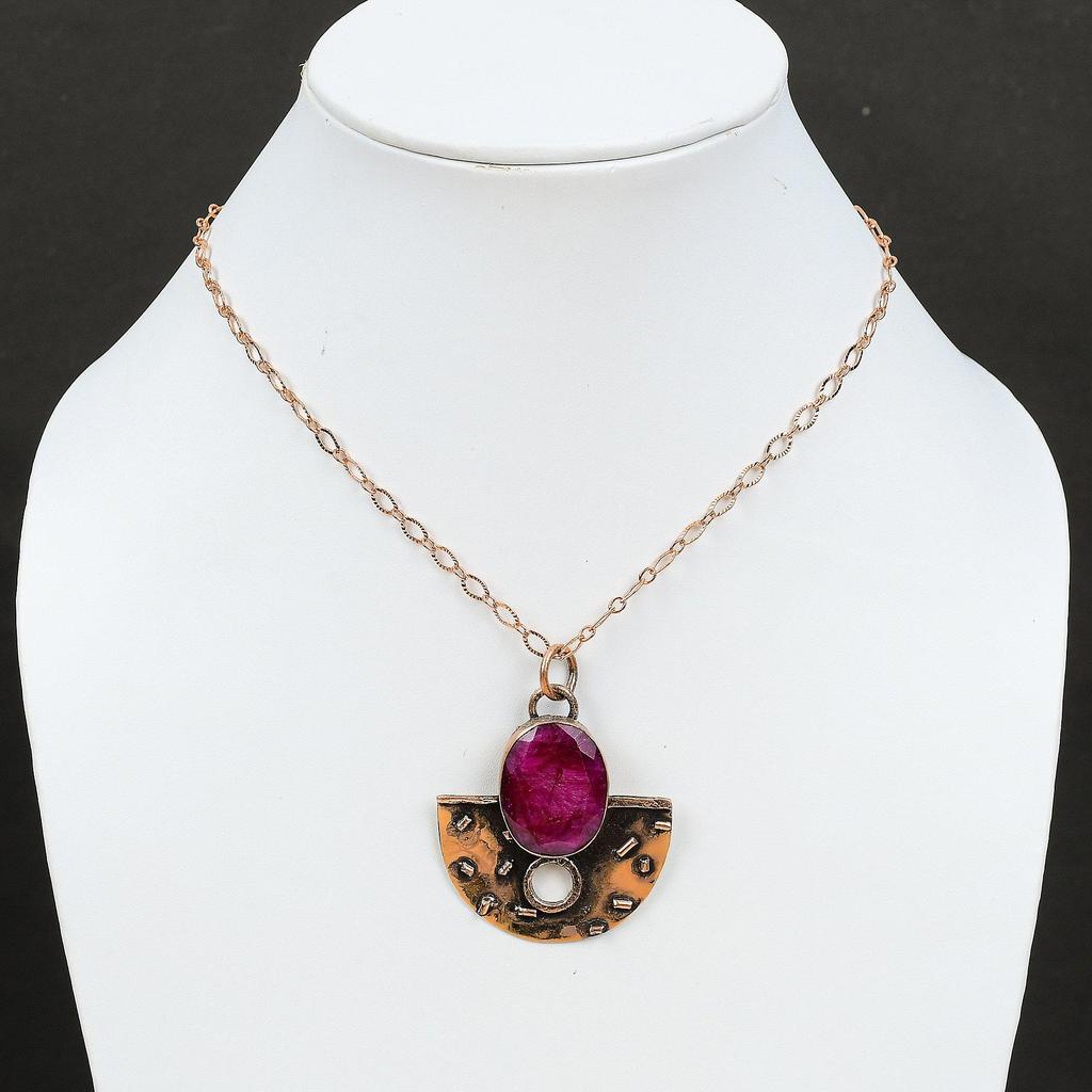 Faceted Kashmir Ruby Pendant Copper Pendant Gemstone Jewelry Statement Pendant Handmade Jewelry Pendant For Women Copper Jewelry For Gifts