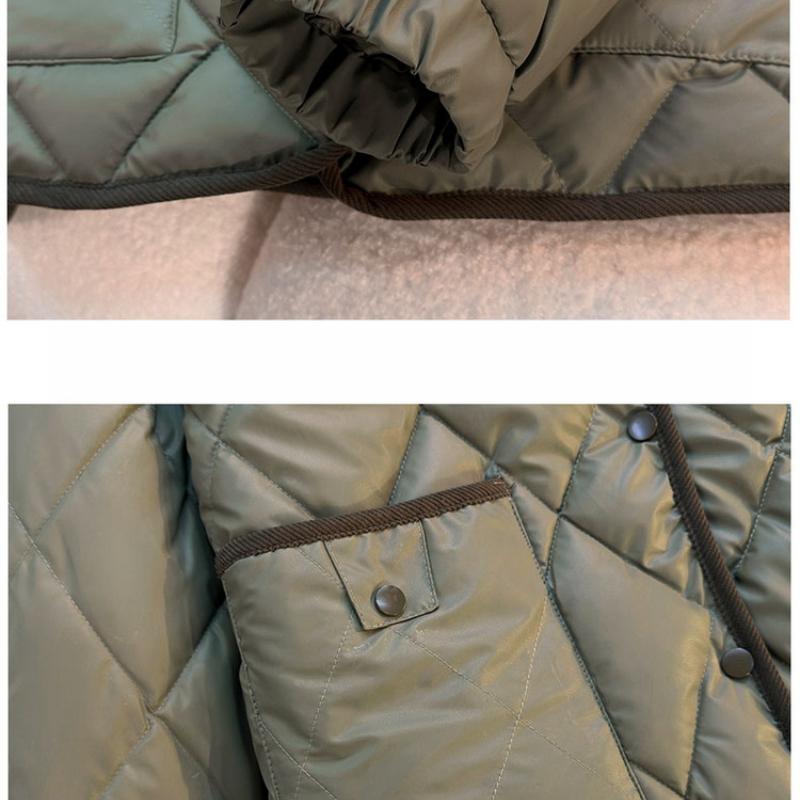  Winter New Diamond Pattern Cotton Jacket Short Loose Turn-Down Collar Cotton Coat Korean Version Women's Outerwear