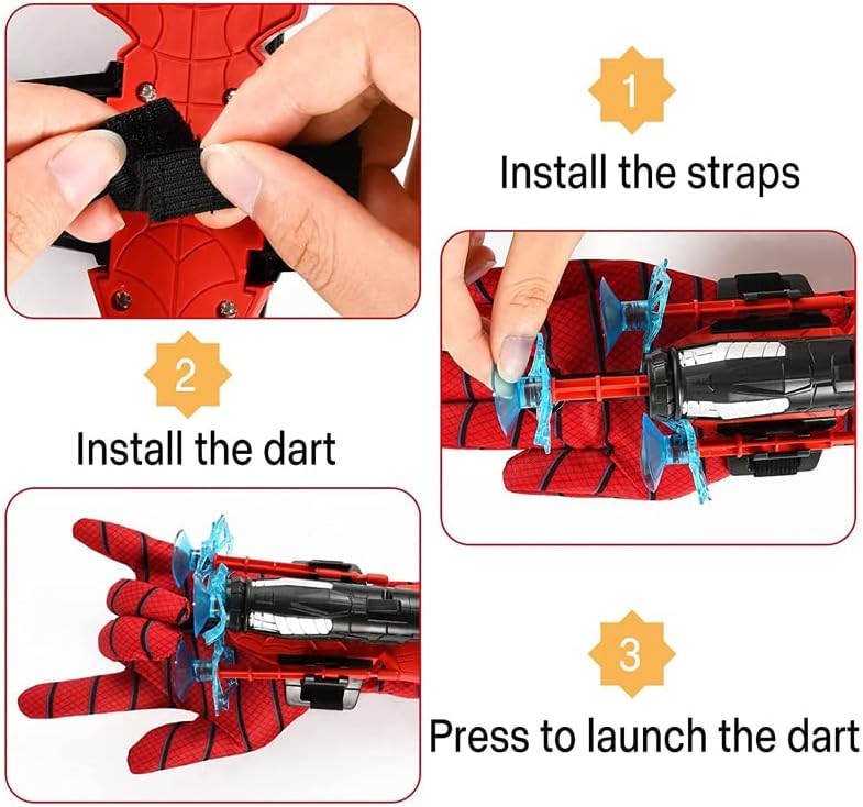 20Sets Spider Launcher Spitting Gloves Sticky Wall Bullet Gun Suction Cup Projectile Toys Children's Wrist Launch Spitting Toys