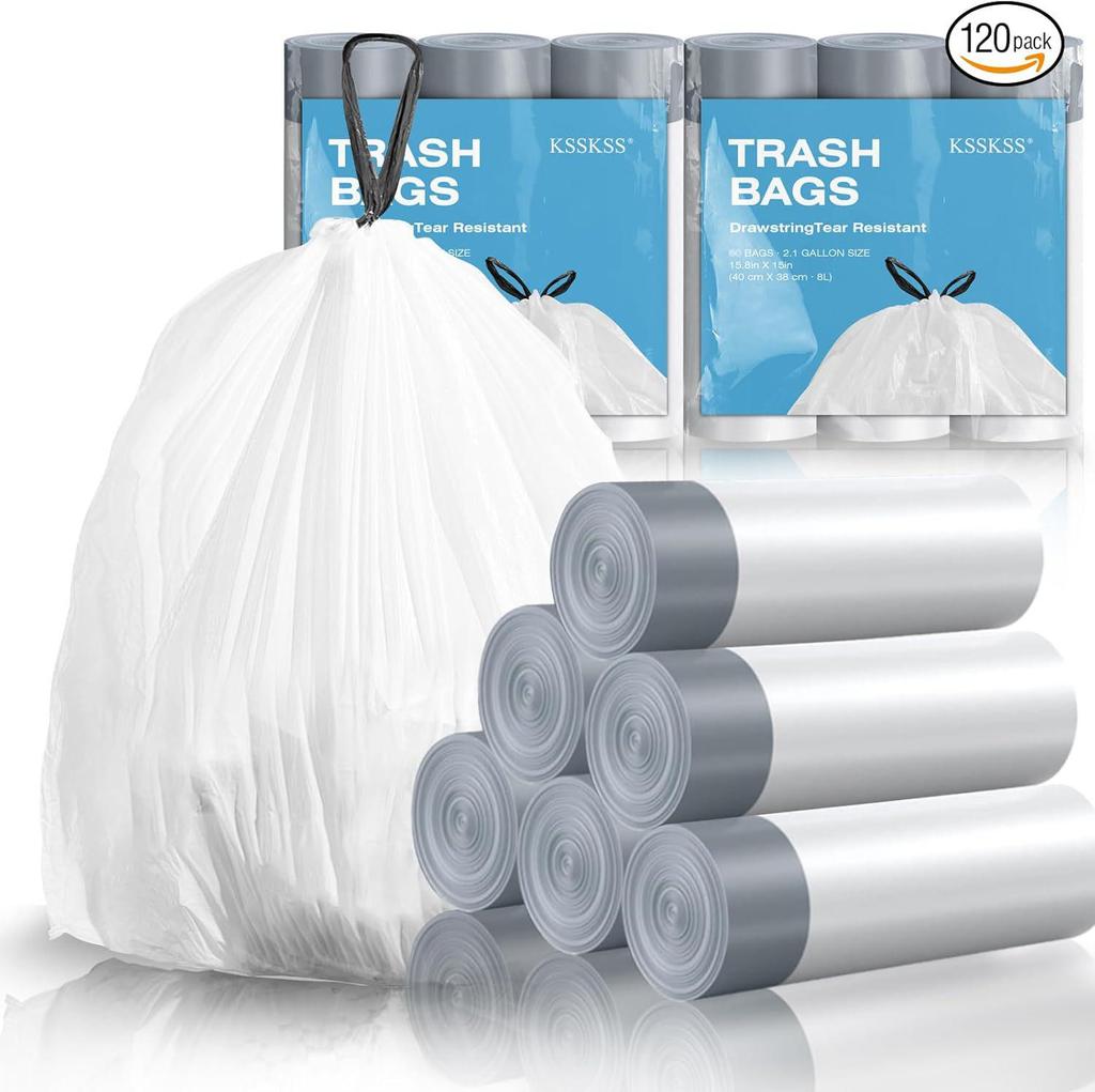 4 Gallon Durable Drawstring Trash Bags - Thick, Tear-Resistant, Large Size for Household Use