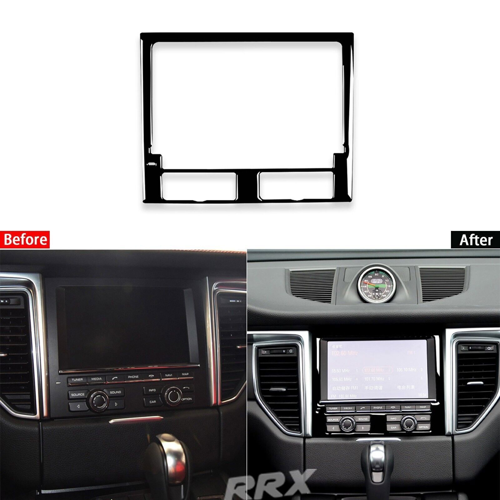 Glossy Piano Black Console GPS Navigation Panel Cover For Porsche Macan 2014-18