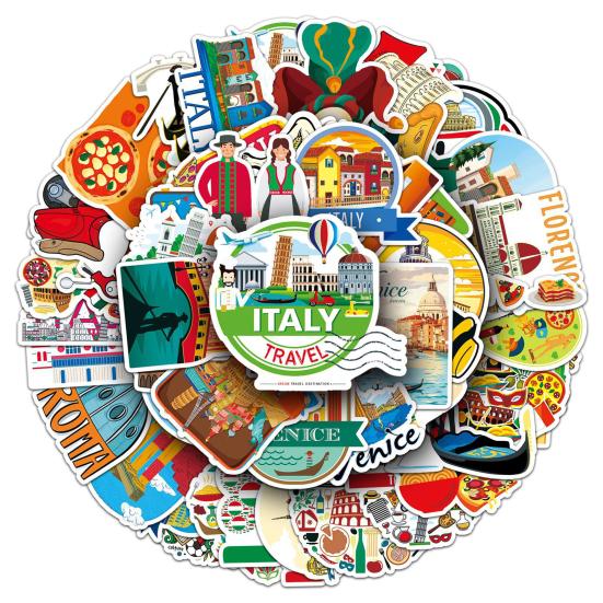 Stationery for Travel Enthusiasts 50PCS Themed Stickers, Retro European Style Waterproof PVC Vintage City Architecture Stickers Decals, Non