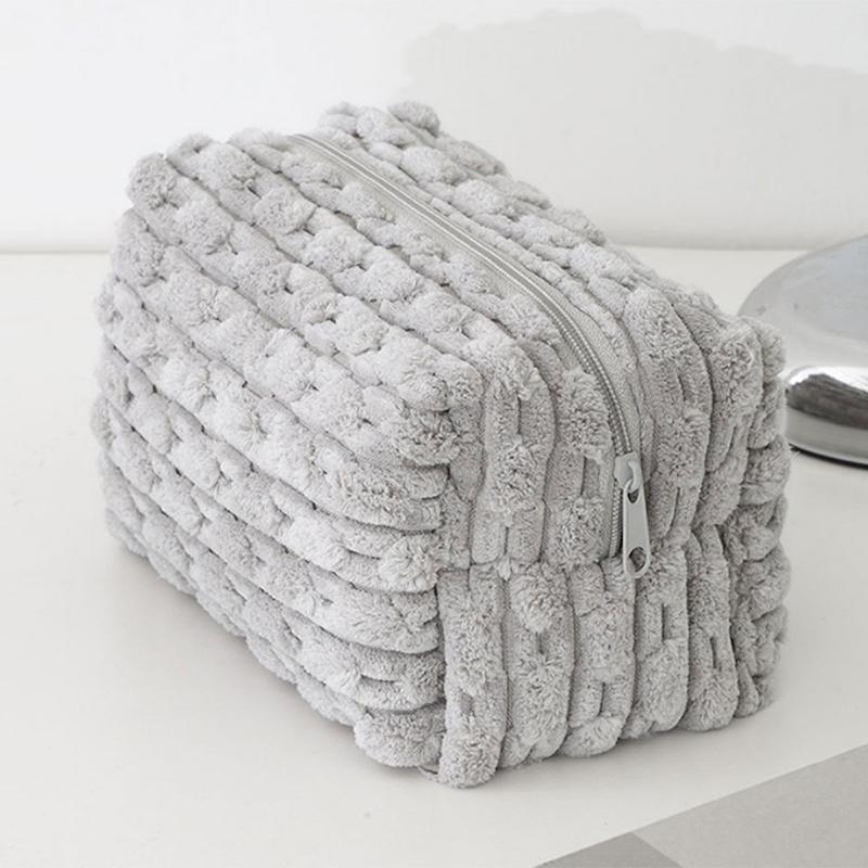 

Large Capacity Plush Solid Color Cosmetic Bags Portable Women S Toiletry Organizer Makeup Handbag Travel Toiletry Bag Pen Pouch серый