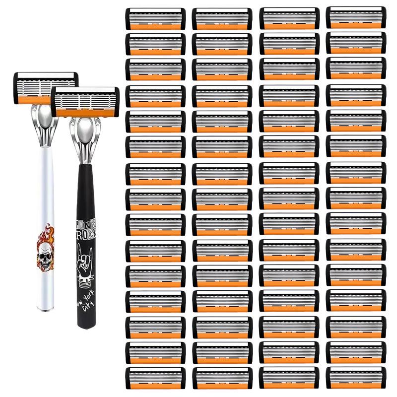 Six-Layer Men's Manual Razor with Metal Shaver Head