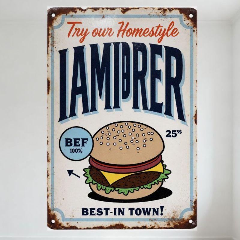 

Vintage Homestyle Lambbrer Beef Burger Metal Tin Sign 25¢ Price Tag Rustic Aged Look Wall Decor for Cafe Restaurant Bar Man Cave 20x30cm（7.8x11.8inch）
