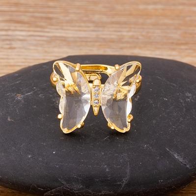 Nidin New Fashion Design Gorgeous Butterfly Ring Sweet 10 Colors Transparent Crystal Adjustable Rings for Women Party Jewelry