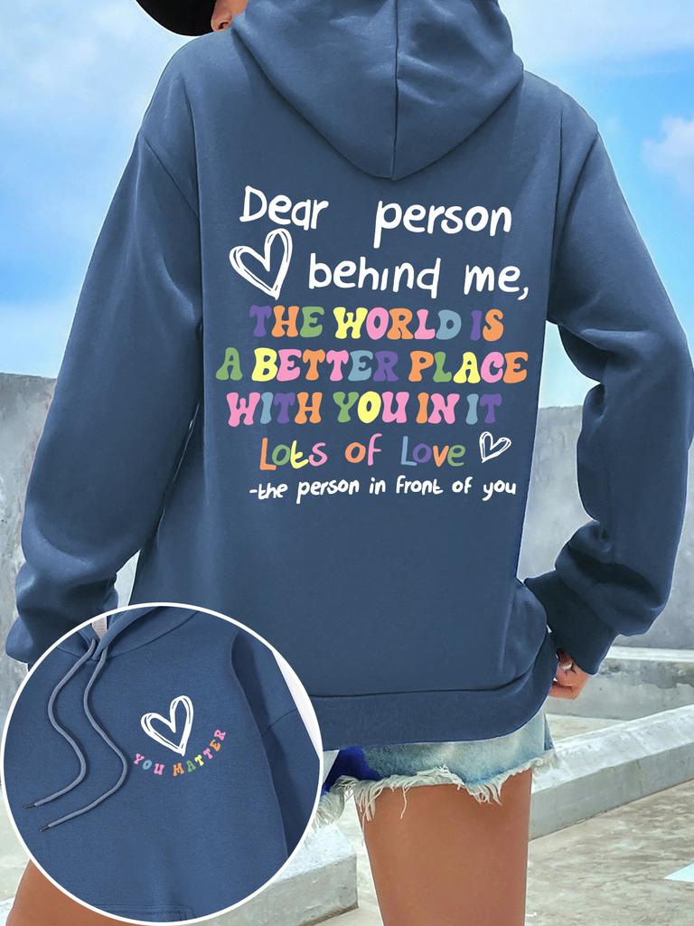 Dear Person Behind Me Hoodie Women Colored Letters Warm Fleece Woman Hoody Fur-liner Spring Autumn Hoodies Y2K Casual Tops