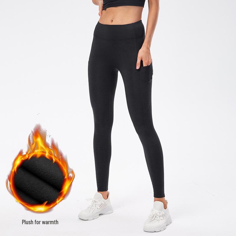Women's Fleece-Lined High-Waisted Yoga Leggings with Pockets - Warm for Autumn/Winter - Style 12366