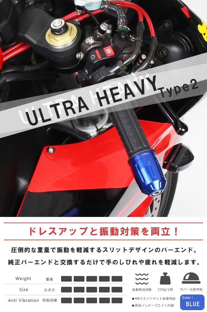 POSH FAITH Motorcycle Handlebar Ends Ultra Heavyweight Bar End Type 2 Inner Made In Japan Blue - (Universal Type, 14-19mm Diameter) - - - 033279-01-10