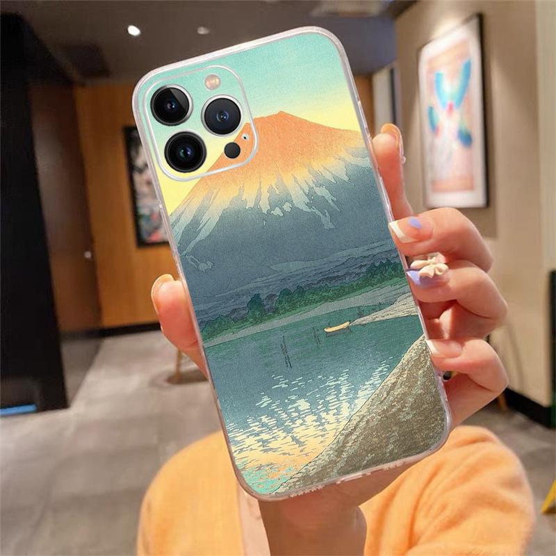 Phone Case For iphone 17 Air 17 Pro Max 16 15 14 13 Pro Max 15 16 Pro 15Plus Japanese style Art Crane Fuji Mountain