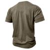 Men’s T-shirts Henley Collar Short Sleeves Cotton Polo Shirts Solid Color Casual Tops