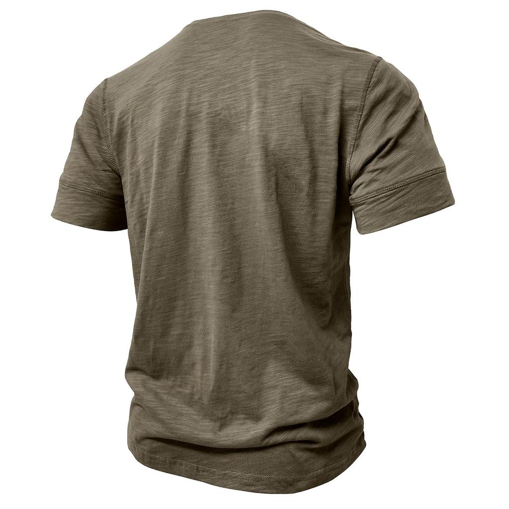 Men’s T-shirts Henley Collar Short Sleeves Cotton Polo Shirts Solid Color Casual Tops