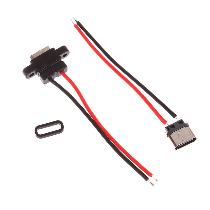 1 Set Type C 2 Pin Waterproof Female USB C Socket Port With Screw Hole Fast Charge Charging Interface USB Connector with cable