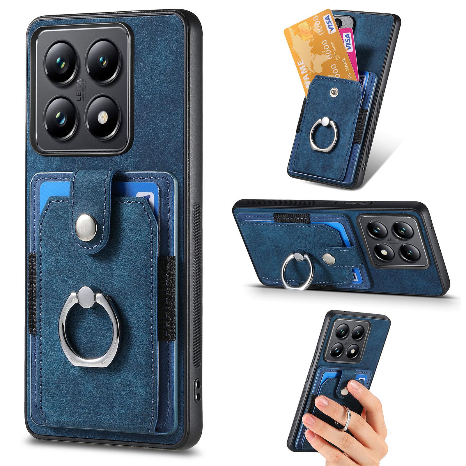 

For Xiaomi 14T Phone Case Leather Back Cover with Card Slots Kickstand Brown
