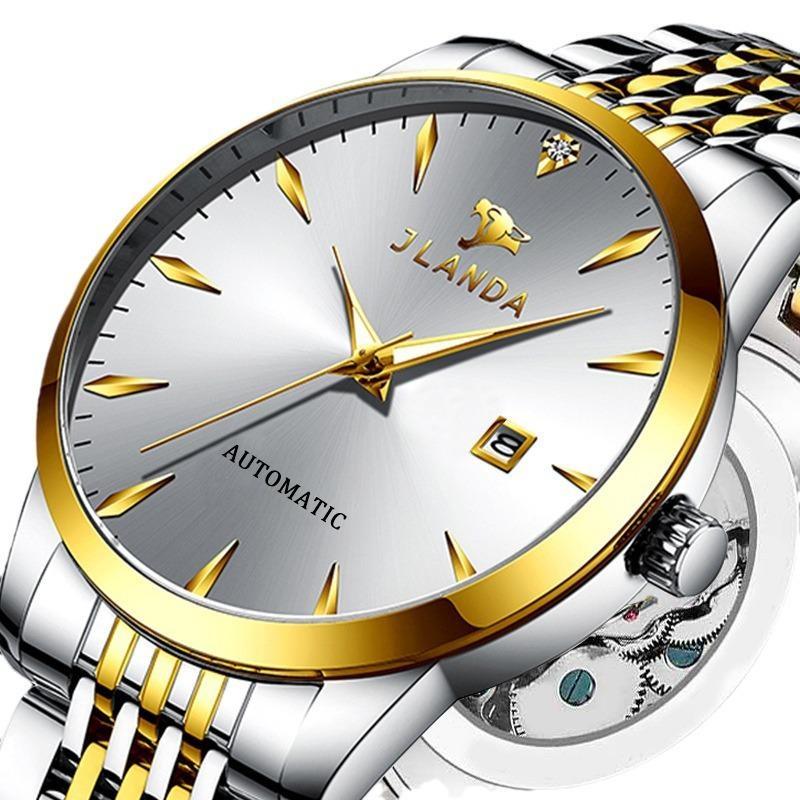 Automatic Self-Wind Men's Watch Luxury Business Dress Watches with Date Display Steel Bracelet Waterproof Luminous Hands