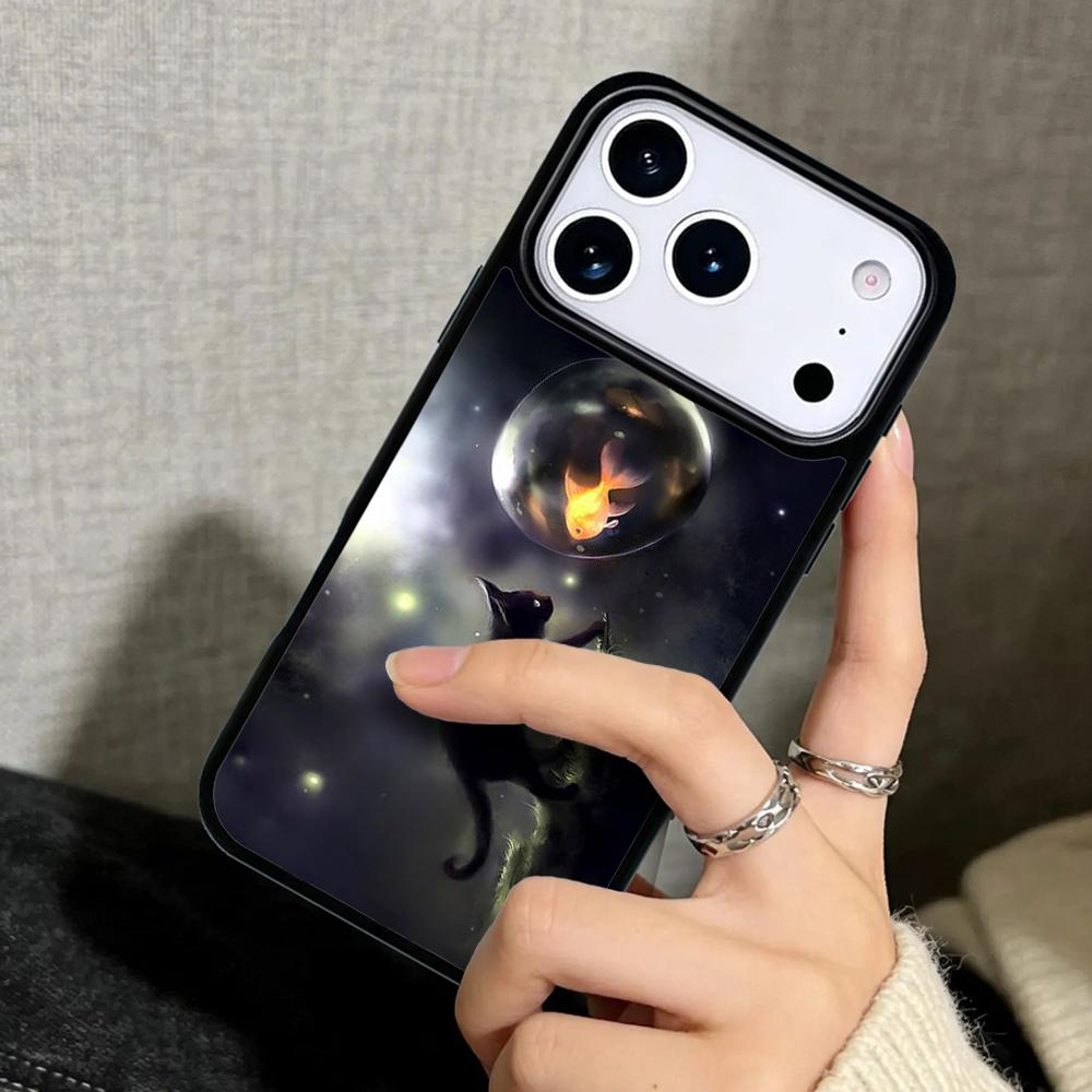 Capa Case for iPhone 17 Air 16 Pro Max 15 Plus 11 13 Mini 14 12 Back Phone Cover Cat And Goldfish print