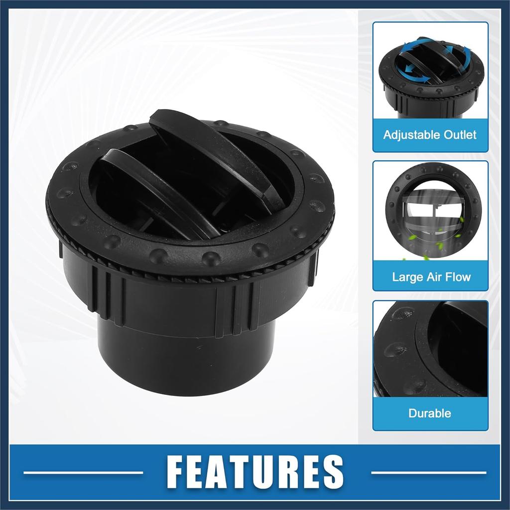 Air Conditioning Vent Outlet 60mm Rotatable Round A/C Air Outlet Vent for RV Bus Boat Yacht Black (Set of 2) Stylish Design