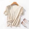 Summer Thin Ice Silk Linen Short-sleeved T-shirt for Women V-neck Relaxed Fit Knitted Cardigan Korean Style Stylishable Versatile Top