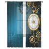 Clock Blue Background Chiffon Sheer Curtains For Living Room Home Decoration Window Voile Tulle Curtain Drapes
