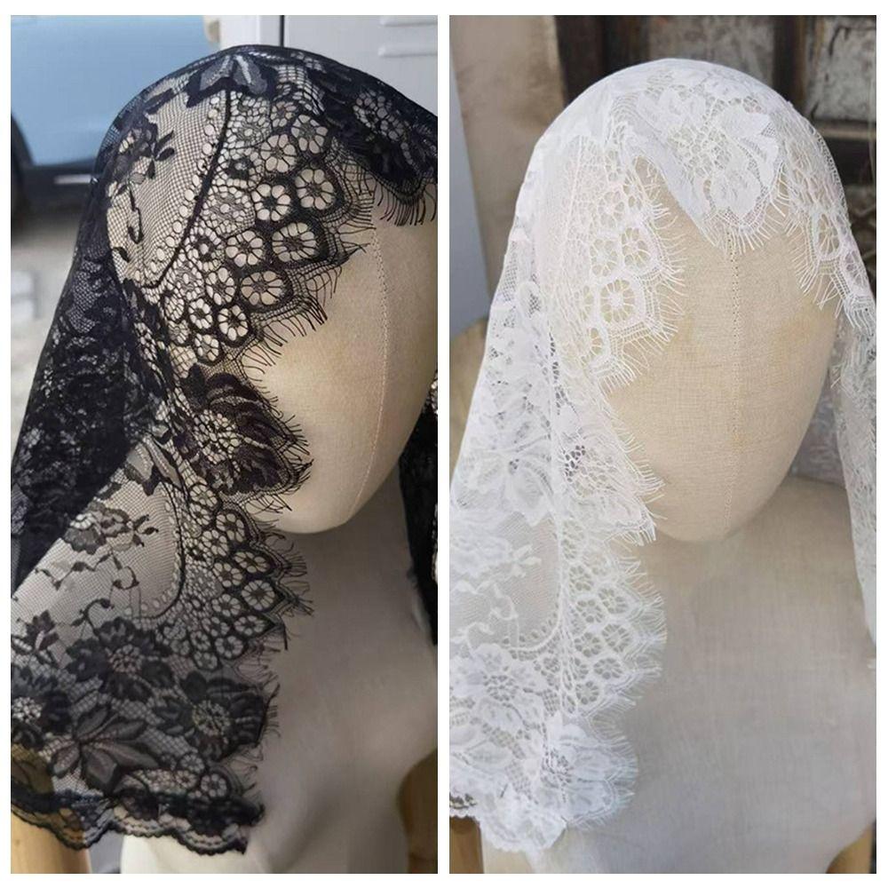 Flower Wedding Lace Shawl Hollow Bride Head Gauze Temperament Veil Prayer Shawl  Church