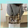 Marn Kieen Letters Cotton Tote Bag Plaid Pattern Soft Structure Work Travel