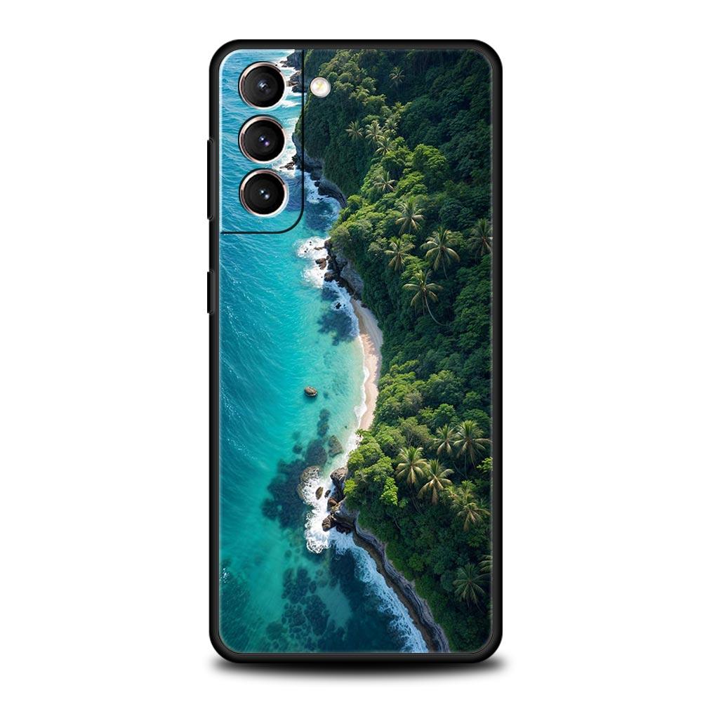 Summer Beach Scene at Sunset on sea Palm Tree Case For Samsung Galaxy S24 S23 S22 S20 Ultra S21 FE 5G S10 S9 Plus S10E S8 Cover