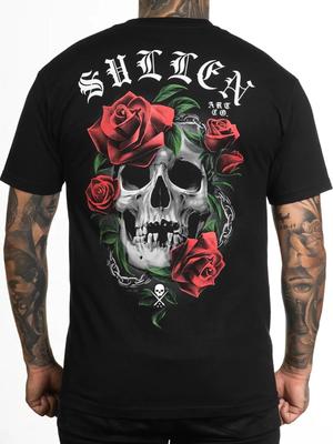 Sullen Herren T-Shirt mit kurzem Ärmel, ewige Liebe, Totenkopf und Rosen Tattoo